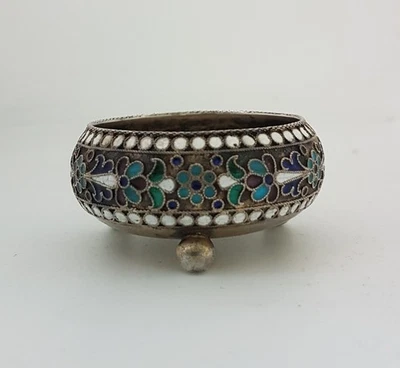 Silber Emaille Salznapf Russische Silber 84 - Bild 1 von 4