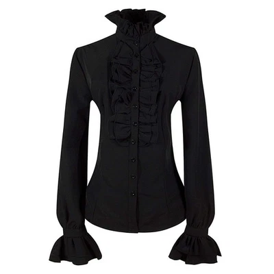 Lady Lolita Shirt Blouse Ruffle Stand Collar Flare Slim Tops Gothic Victorian - Image 1 of 4