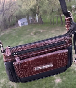 Brighton Sling Bag braun/schwarz Organizer Handtasche Reißverschluss 6" Höhe x 9" Breite Leder - Bild 1 von 22