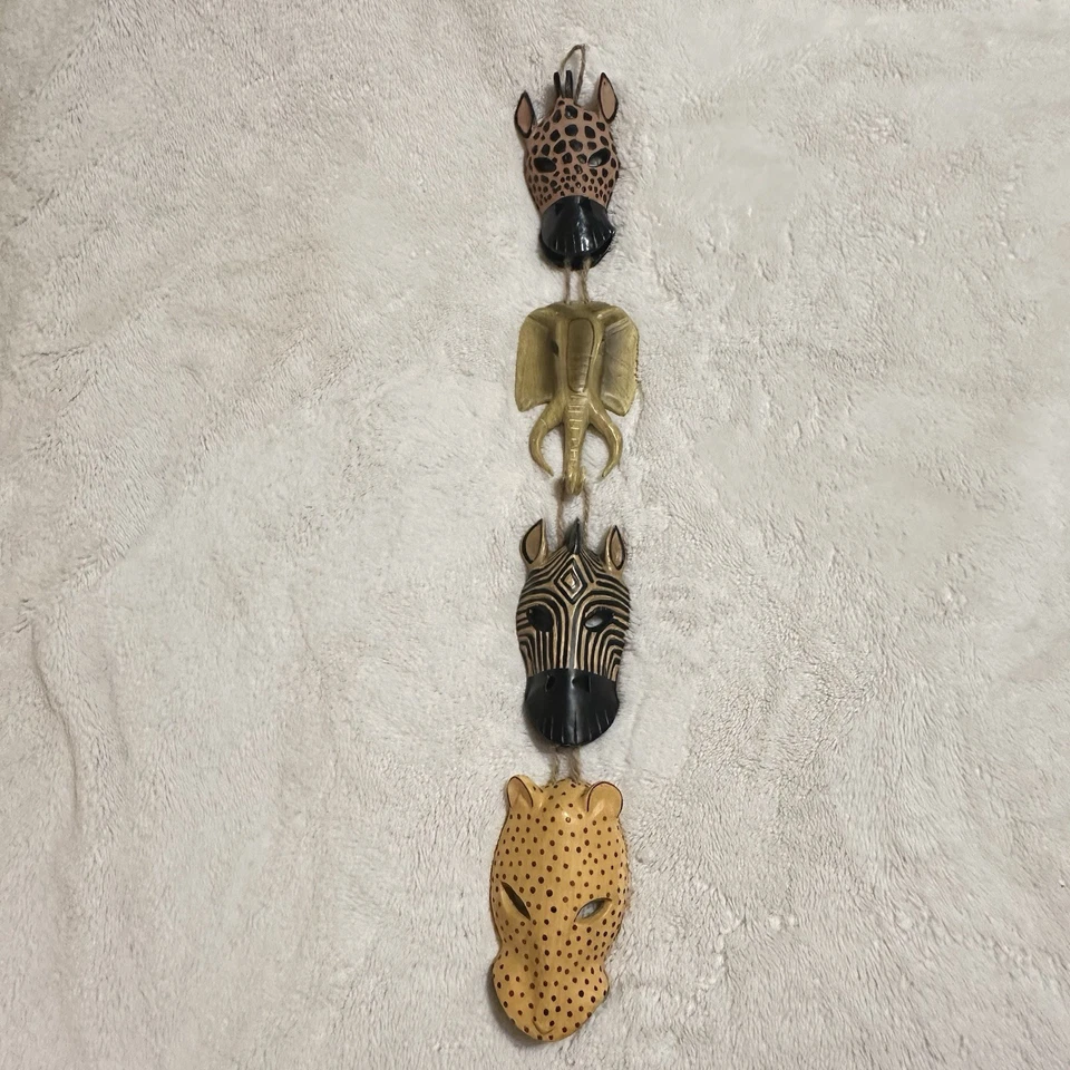 Safari africano colgante de pared tallada madera máscaras jirafa elefante guepardo cebra 27" Foto 1 de 4