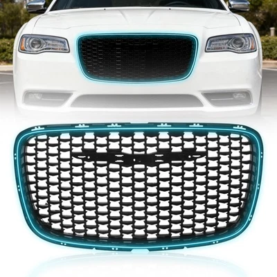 Fits 2015-2023 Chrysler 300 300C Black LED Front Upper Hood Grille w/blue light - Изображение 1 из 4