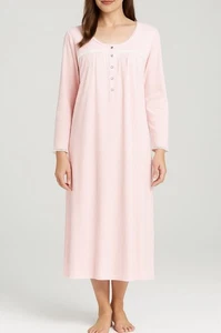 EILEEN WEST Nachthemd rosa Langarm großer Spitzenbesatz Biesen Strick Cottagecore - Bild 1 von 19