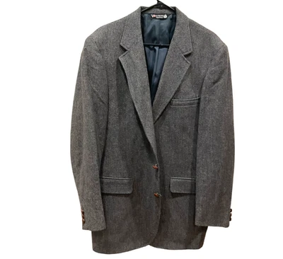 42R John Alexander Blazer Suit Coat Sport Jacket Men Tweed Herringbone Gray Blue - Image 1 of 4