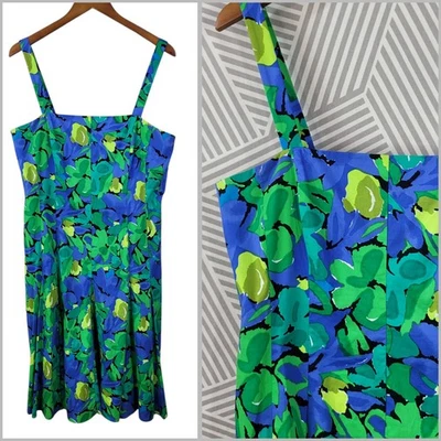 Vestido Cato Talla 14 Fiesta Pinup Falda Acampanada Tropical Azul Verde Brillante Sin Mangas Foto 1 de 4