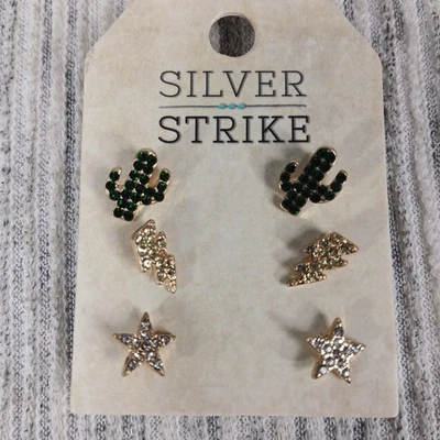 M&F® Western Silver Strike 3 Piece Stud Crystal Set Earrings D460013697 - Image 1 of 3