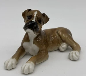 Boxer de porcelana vintage Hutschenreuther cachorro perro figura marrón blanco 10 cm - Imagen 1 de 11