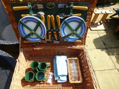 OPTIMA Wicker Picnic Basket Case Hamper + Picnic ware Set for 4 61x39x22cm - Image 1 of 4