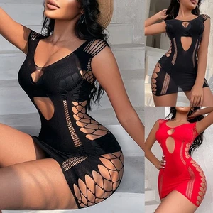 Womens Fishnet Dresses Sexy Womens Pajamas See Through Dresses Clubwear - Picture 1 of 20