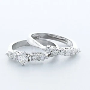 2.13ct H/VS2 Round Earth Mined Certified Diamonds 18k Classic Wedding Ring Set - Picture 1 of 8