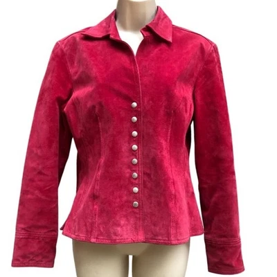 Chaqueta Blazer Forrada Vintage Años 90 Live a Little Cuero Gamuza Roja Abotonada 2X Foto 1 de 4