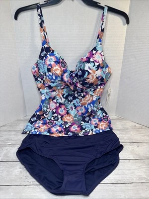 LeiLani Women's 2 Pc Size 12 Blue Floral Tankini Swimsuit Bathing Suit NEW - Image 1 of 4