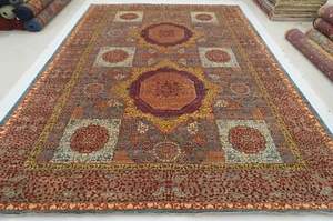 10 x 13 ft Blue  Mamluk Afghan Hand Knotted Wool Twin Medallion Rug - Picture 1 of 23