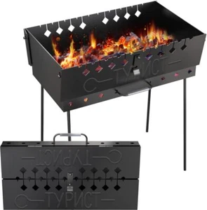 Charcoal Grill for10 Skewers Portable Barbecue BBQ Folding Mangal Stainless Stee - Picture 1 of 7
