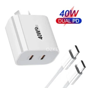 Dual Type C Fast Wall Charger USB C To C Cable Power Adapter For iPhone Samsung - Picture 1 of 18