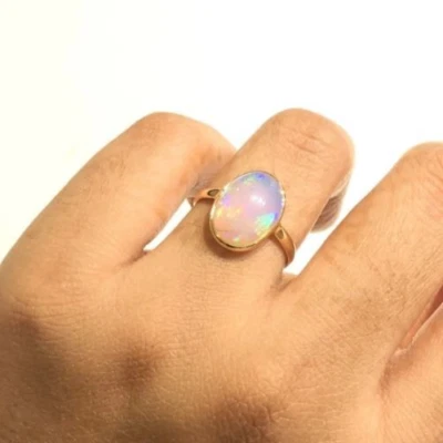 Anillo de ópalo etíope natural declaración mujeres plata esterlina 925 anillos de ópalo de fuego Foto 1 de 4