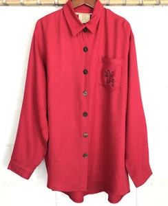 Asian Creations Womens Button Down Top Long Sleeve Family Embroidery Black XL - Picture 1 of 8