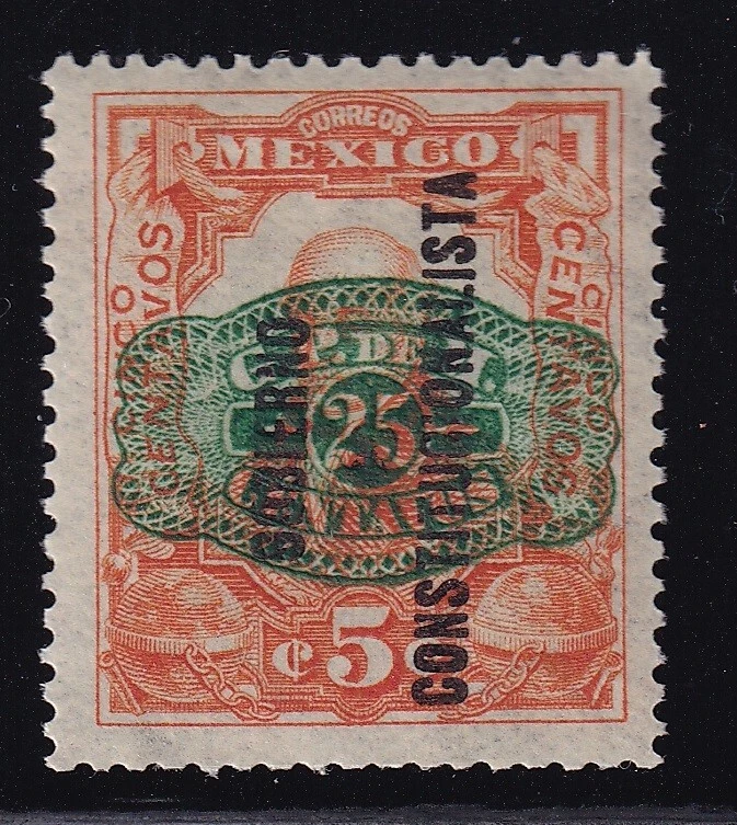 uct43 Mexico 1916 GPM barril 25c/5c  ovpt  on Dollar sign on 1910 issue Sc#584 - Image 1 of 1