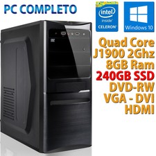 PC COMPUTER DESKTOP NUOVO WIN 10 ASSEMBLATO INTEL QUAD CORE RAM 8GB SSD 240GB
