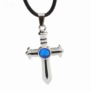 Anime Fairy Tail Cross Sword Silver Metal Stone Pendant Necklace cosplay gift - Picture 1 of 11