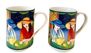 Misono Cafe Paris tazze da tè caffè 4914 set di 2 tazze da tè Art Decò francesi da donna con cappelli - Foto 1 di 9