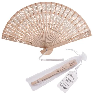50 Sets Wooden Hand Fan Wood Handheld Folding Fans with Organza Bags and Than... - Afbeelding 1 van 6