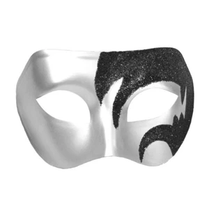 Mystic Black Glitter & Silver Venetian Masquerade Mask ~ MARDI GRAS WEDDING PROM - Picture 1 of 2