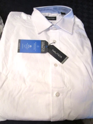 NWT $65 NAUTICA MOTIONEASE STRETCH SPREAD COLLAR DRESS SHIRT WHITE XL 17 36/37 - Image 1 of 2