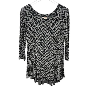 Tianello Damen mittel Chevron Strick Tunika Top 3/4 langärmelig schwarz weiß - Bild 1 von 8
