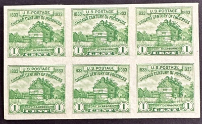 US 1933 Scott # 730a Block of 6 MNH NG Fort Dearborn Chicago - Image 1 of 2