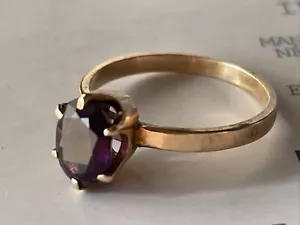 Anillo Amatista Corte Ovalado Oro Amarillo 14K Vintage Talla 6.25 - Imagen 1 de 14
