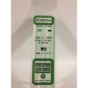 Evergreen 102 - 0.01" x 0.04" Polystyrene Strips 14"/35cm 10pcs - Picture 1 of 1