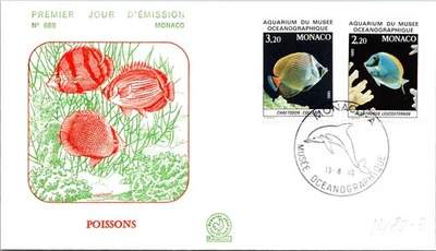 Monaco SC# 1482-3 FDC 1985 Fishes - A03002 - Image 1 of 2
