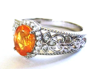 Mexikanischer Feueropal & Zirkon filigraner Ring / Größe 8 / 925 Sterling Silber / 1,2ct - Bild 1 von 5