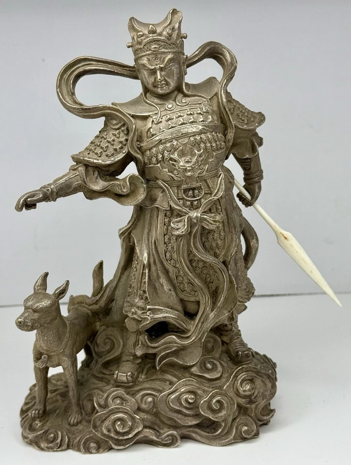 "Estatua de dios ornamentada de peltre chino de colección Erlang Zhenjun Buda Fengshui perro 7,5""" Foto 1 de 4