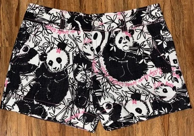 Pantalones Cortos Mujer Lilly Pulitzer WWF Pandamonium Panda Talla 2 Negro Blanco Rosa Foto 1 de 4