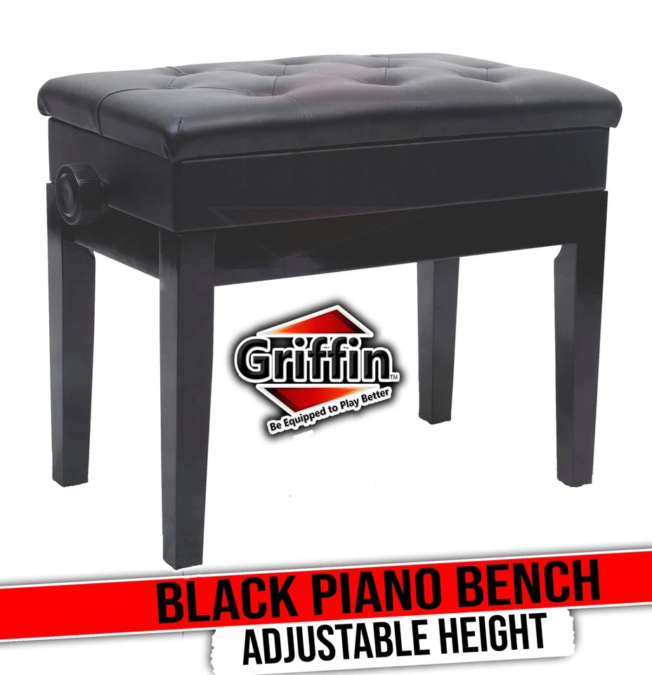 GRIFFIN Premium Antique Piano Bench | Adjustable Black Solid Wood Frame Leather - Image 1 of 4