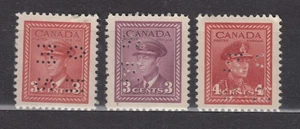 1942-3 #O251-2 3¢ & #O254 4¢ PERFORATED  OHMS  KING GEORGE VI WAR ISSUE F-VF - Picture 1 of 2