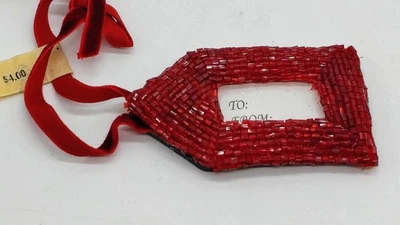 Vintage Beaded Frame Ornaments Tags for Presents Supplies Christmas Bead Frame 1 - Image 1 of 4