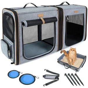 2-in-1, 2-Cat Travel Carrier with Litter Box, (17.7" x2) x16.5"x13" Large Cat Ca - Picture 1 of 2