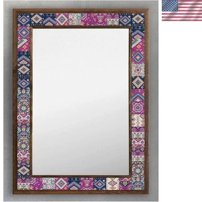 Декоративная марокканская этническая мозаика зеркало, 53 x 73 см твердого дерева рамка, многоцветный - Изображение 1 из 4