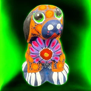 Mexikanische Volkskunst Hund Figur handbemalt Terrakotta Keramik bunt leuchtet - Bild 1 von 12
