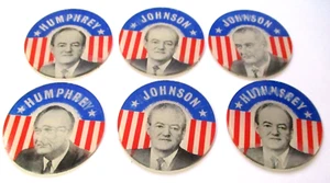 6 VINTAGE 1964 JOHNSON HUMPHREY PRESIDENTAIL DEMOCRATIC POLITICAL FLICKER TAGS - Picture 1 of 3