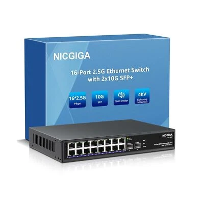 16 Port 2.5G ➕ 2 Port 10G SFP+ Ethernet Switch, NICGIGA 18 Port 2.5Gb Net - Image 1 of 4