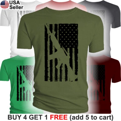 ALSTYLE APPAREL & ACTIVEWEAR/VARIOUS AR15 American Flag T-Shirt M4 USA Assault Rifle AR 15 M16 2nd Amendment 2a Colt