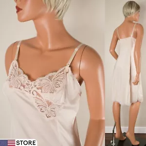 💖 VTG WONDER MAID Non Cling Full Slip Dress 34 Nylon Champagne Lace Trim NWOT - Picture 1 of 12