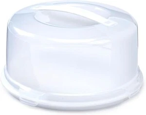 White & Clear Colour Large Round Cake Storage Carrier Box Container Lid Cover UK - Picture 1 of 3