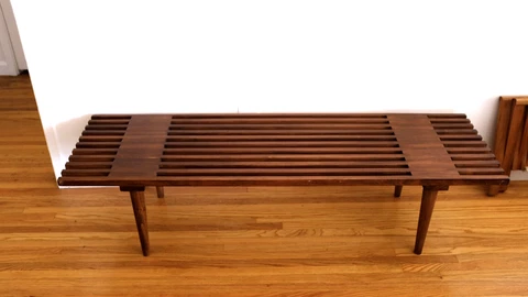 Mid-Century Modern Walnut Slatted Table Bench Cover