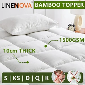 Luxury 1500GSM 10CM Bamboo Mattress Topper Extra Thick S/D/Q/K BED SIZE LINENOVA - Picture 1 of 10