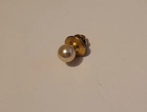 Vintage Faux Pearl Tie Tack Pin Gold Tone - Picture 1 of 5
