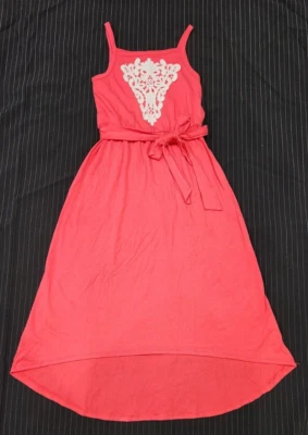 Vestido largo maxi alto sin mangas de ganchillo rosa coral talla 10 mediano Monteau Girl Foto 1 de 4
